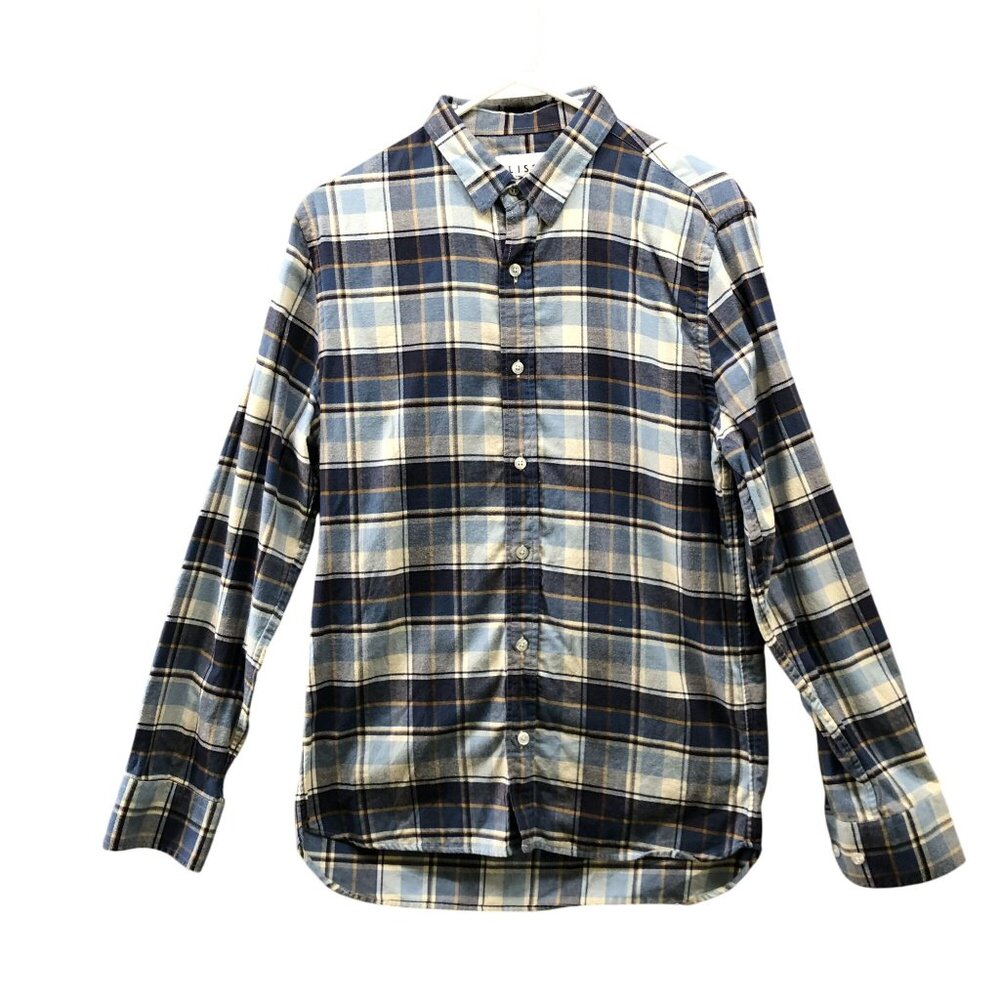 Lisboa Organic Cotton Portuguese‎ Flannel Shirt Mens S Blue Plaid Button Up